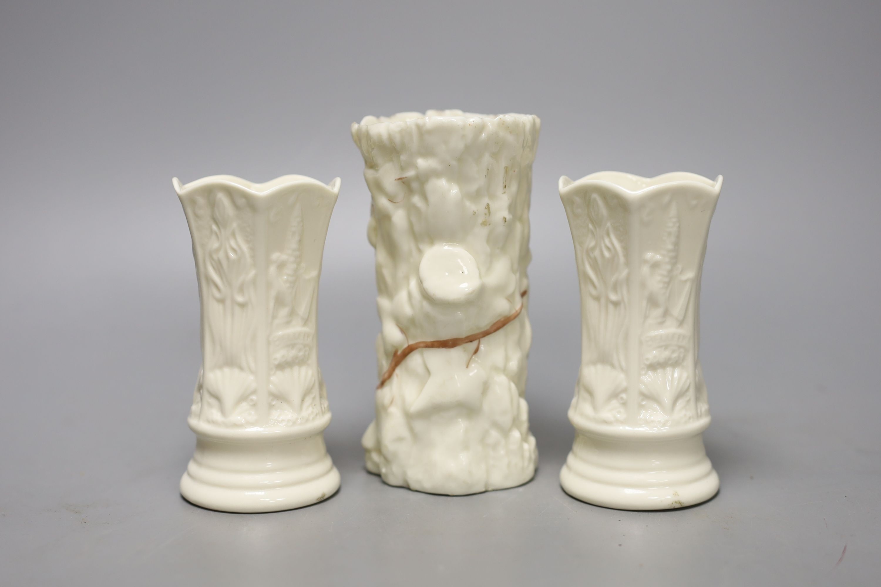 Three Belleek spill vases, tallest 12.5cm